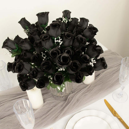 12 Bushes Black Artificial Premium Silk Flower Rose Bud Bouquets - NestOCart