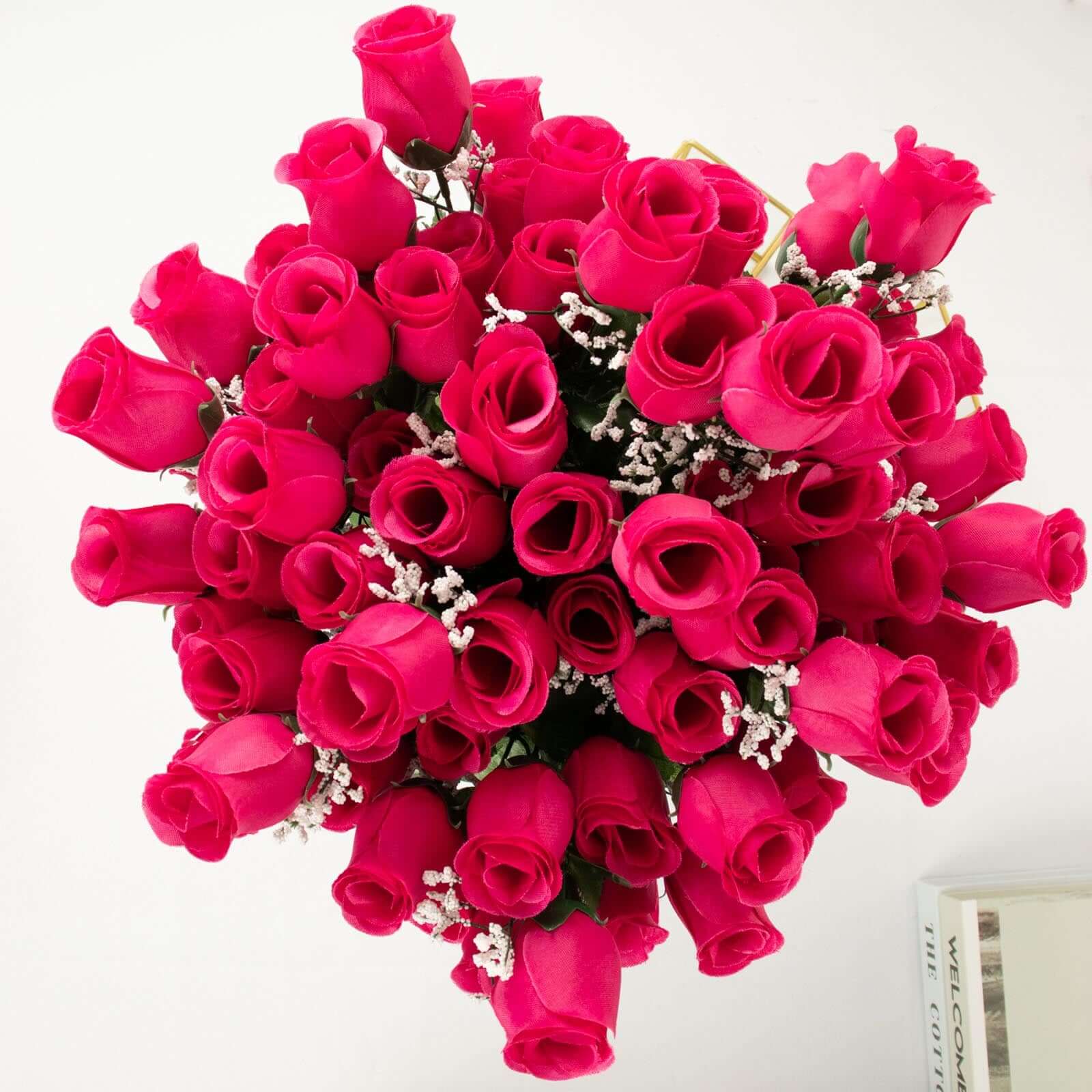 12 Bushes Fuchsia Artificial Premium Silk Flower Rose Bud Bouquets - NestOCart