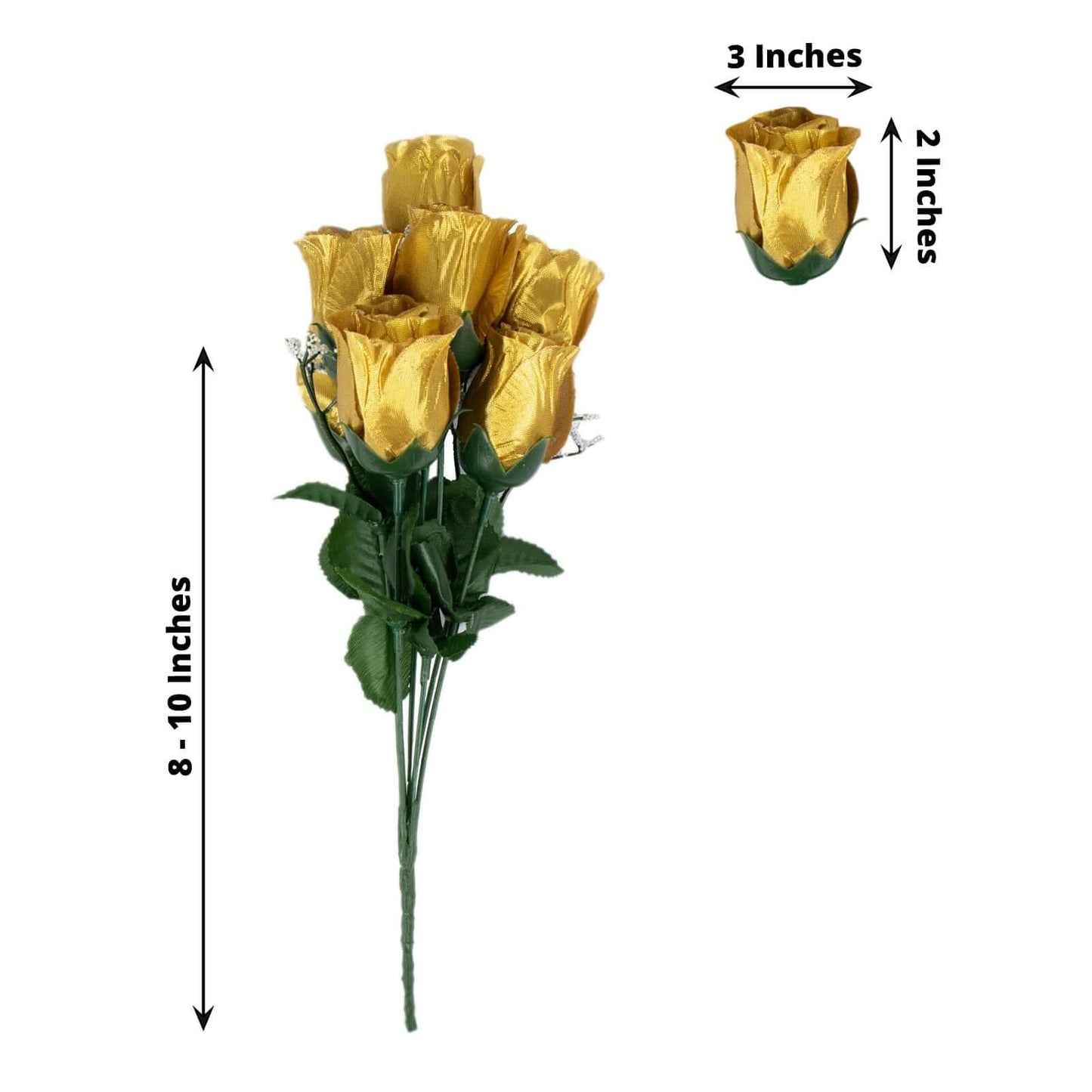 12 Bushes Gold Artificial Premium Silk Flower Rose Bud Bouquets - NestOCart
