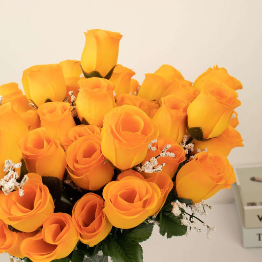 12 Bushes Orange Artificial Premium Silk Flower Rose Bud Bouquets - NestOCart