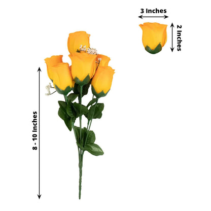 12 Bushes Orange Artificial Premium Silk Flower Rose Bud Bouquets - NestOCart