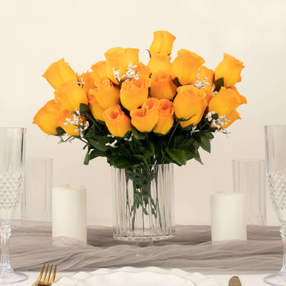 12 Bushes Orange Artificial Premium Silk Flower Rose Bud Bouquets - NestOCart