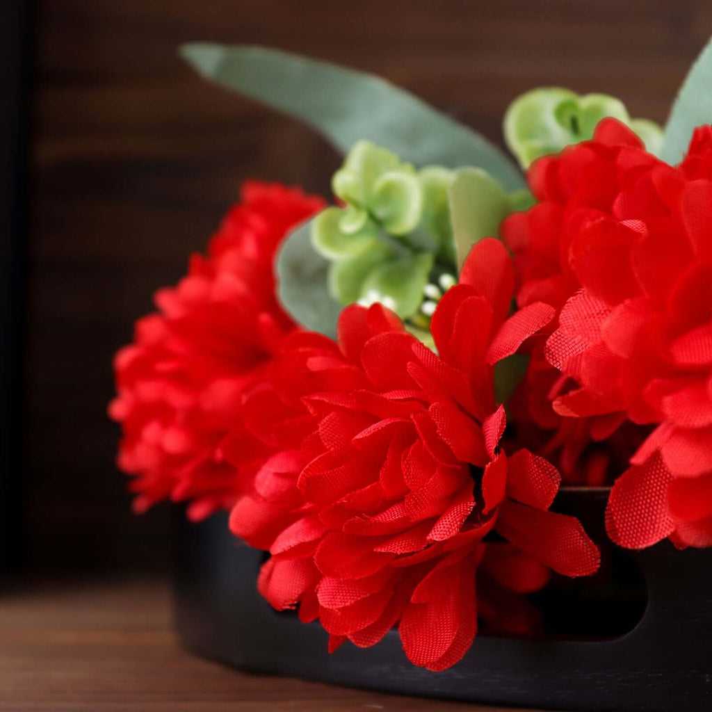 12 Bushes Red Artificial Silk Chrysanthemum Flower Bouquets - Bell Racket Store