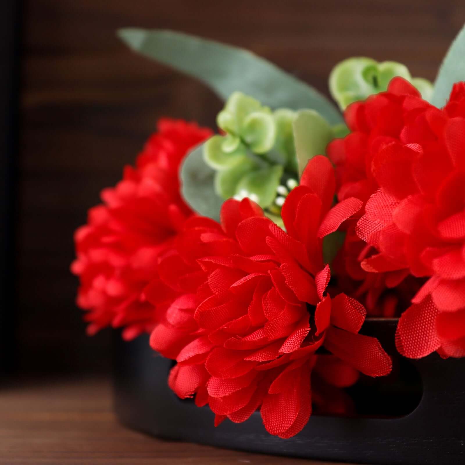 12 Bushes Red Artificial Silk Chrysanthemum Flower Bouquets - Bell Racket Store
