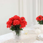 12 Bushes Red Artificial Silk Chrysanthemum Flower Bouquets - Bell Racket Store