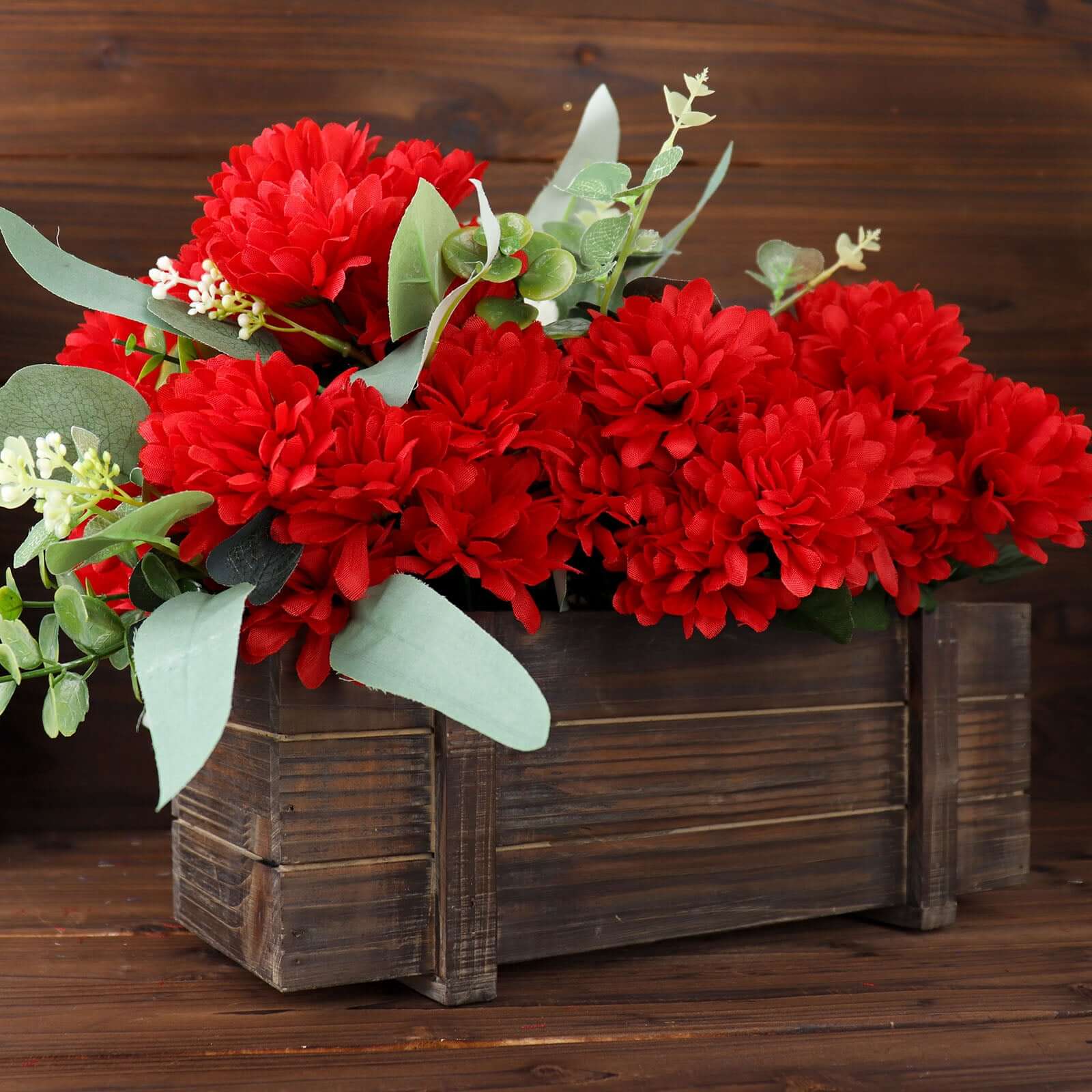 12 Bushes Red Artificial Silk Chrysanthemum Flower Bouquets - Bell Racket Store