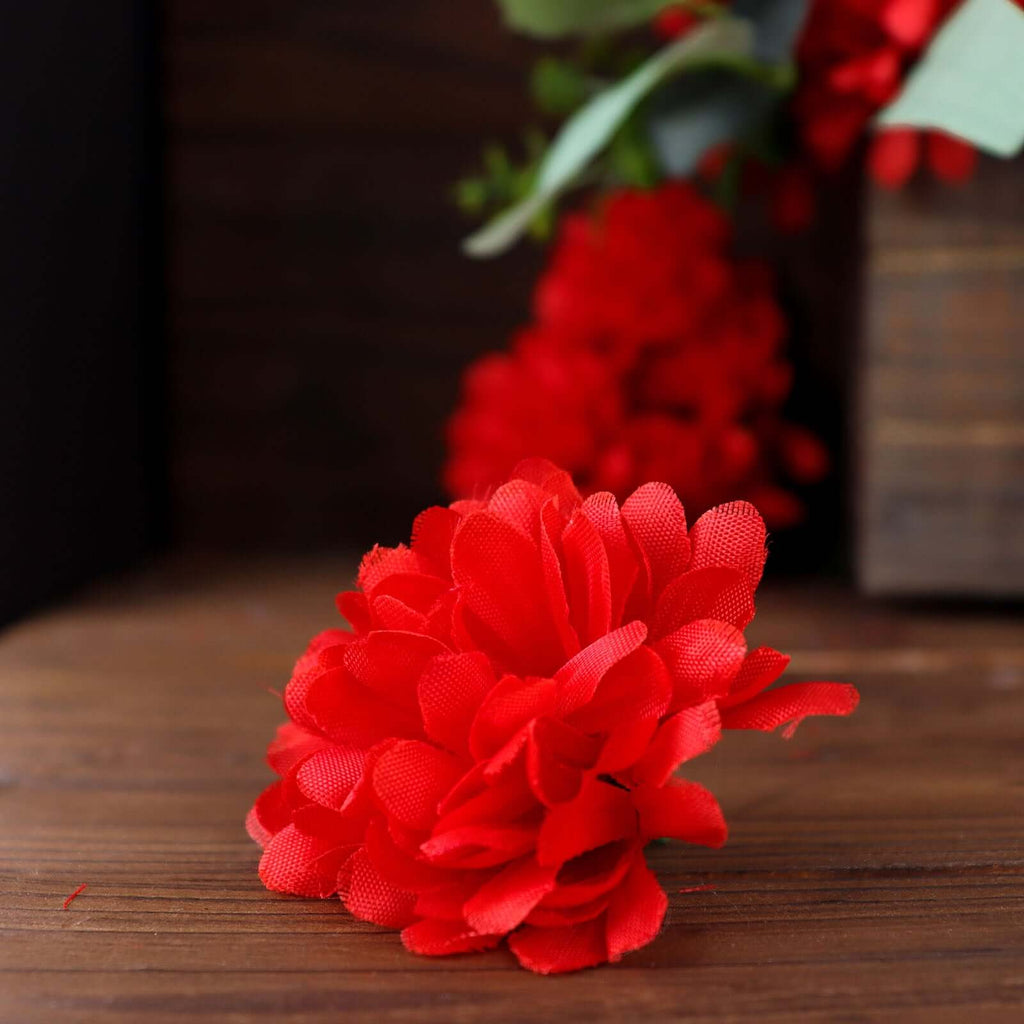12 Bushes Red Artificial Silk Chrysanthemum Flower Bouquets - Bell Racket Store