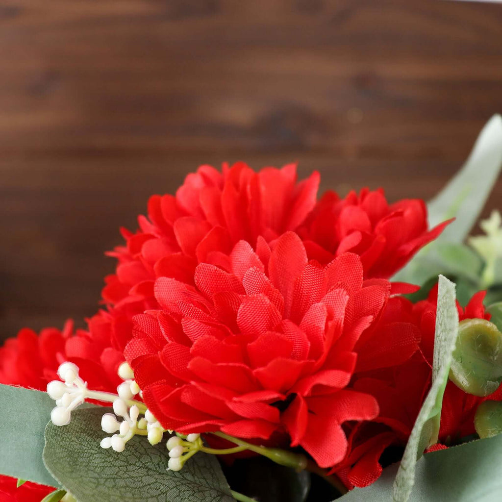 12 Bushes Red Artificial Silk Chrysanthemum Flower Bouquets - Bell Racket Store
