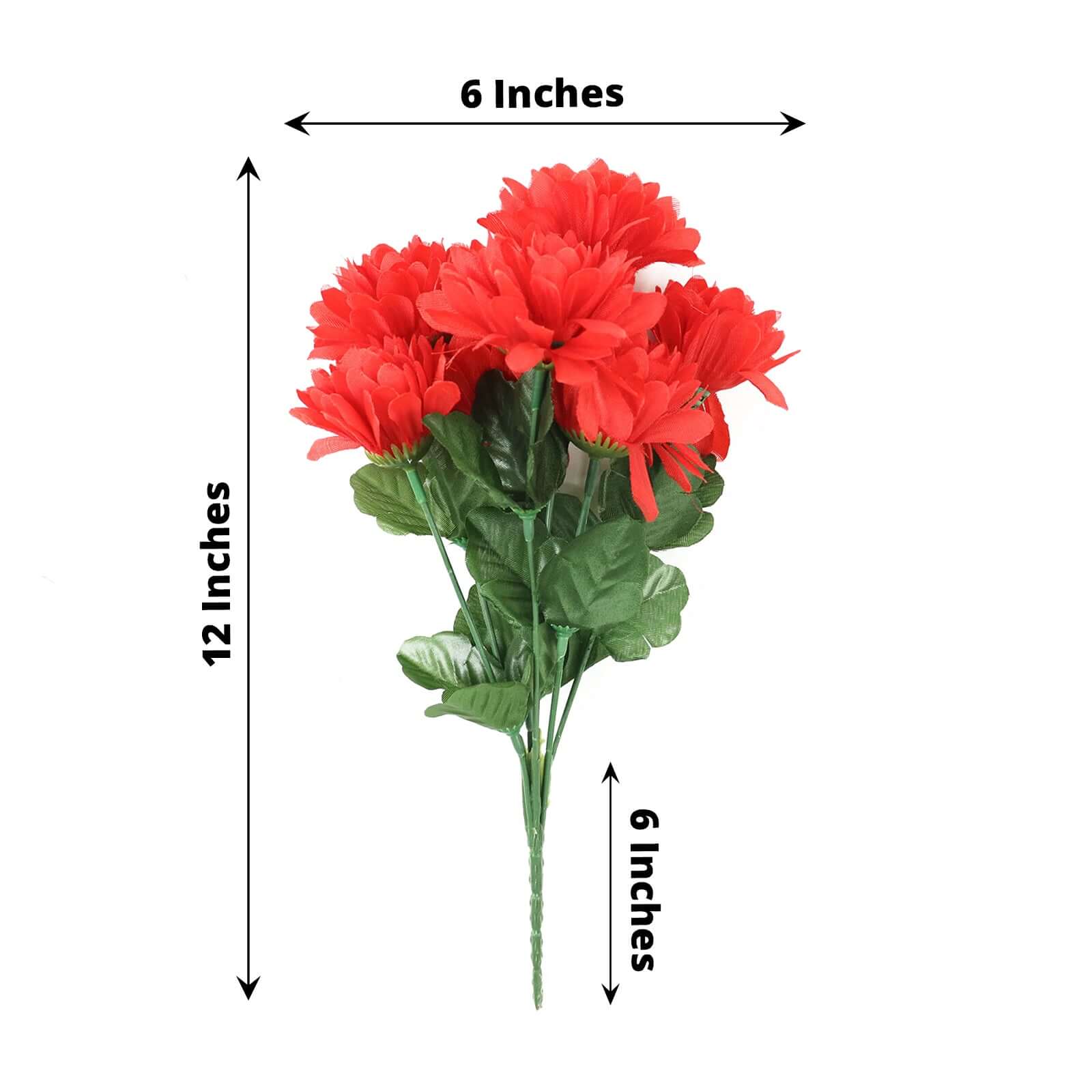 12 Bushes Red Artificial Silk Chrysanthemum Flower Bouquets - Bell Racket Store