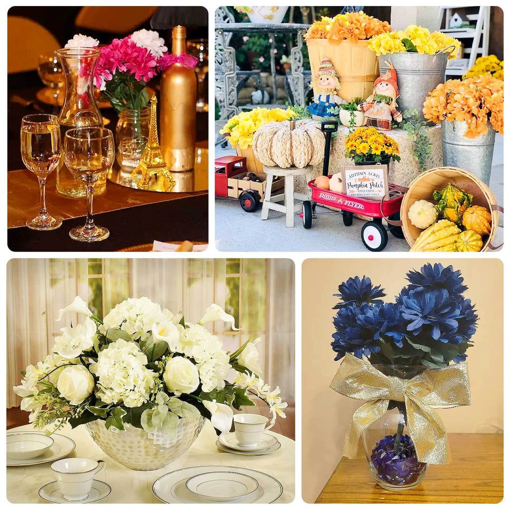 12 Bushes Red Artificial Silk Chrysanthemum Flower Bouquets - Bell Racket Store