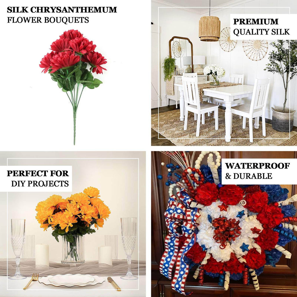 12 Bushes Red Artificial Silk Chrysanthemum Flower Bouquets - Bell Racket Store
