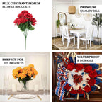 12 Bushes Red Artificial Silk Chrysanthemum Flower Bouquets - Bell Racket Store
