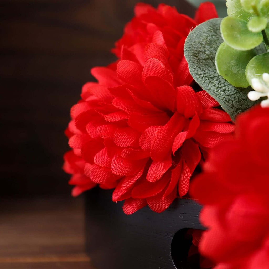 12 Bushes Red Artificial Silk Chrysanthemum Flower Bouquets - Bell Racket Store