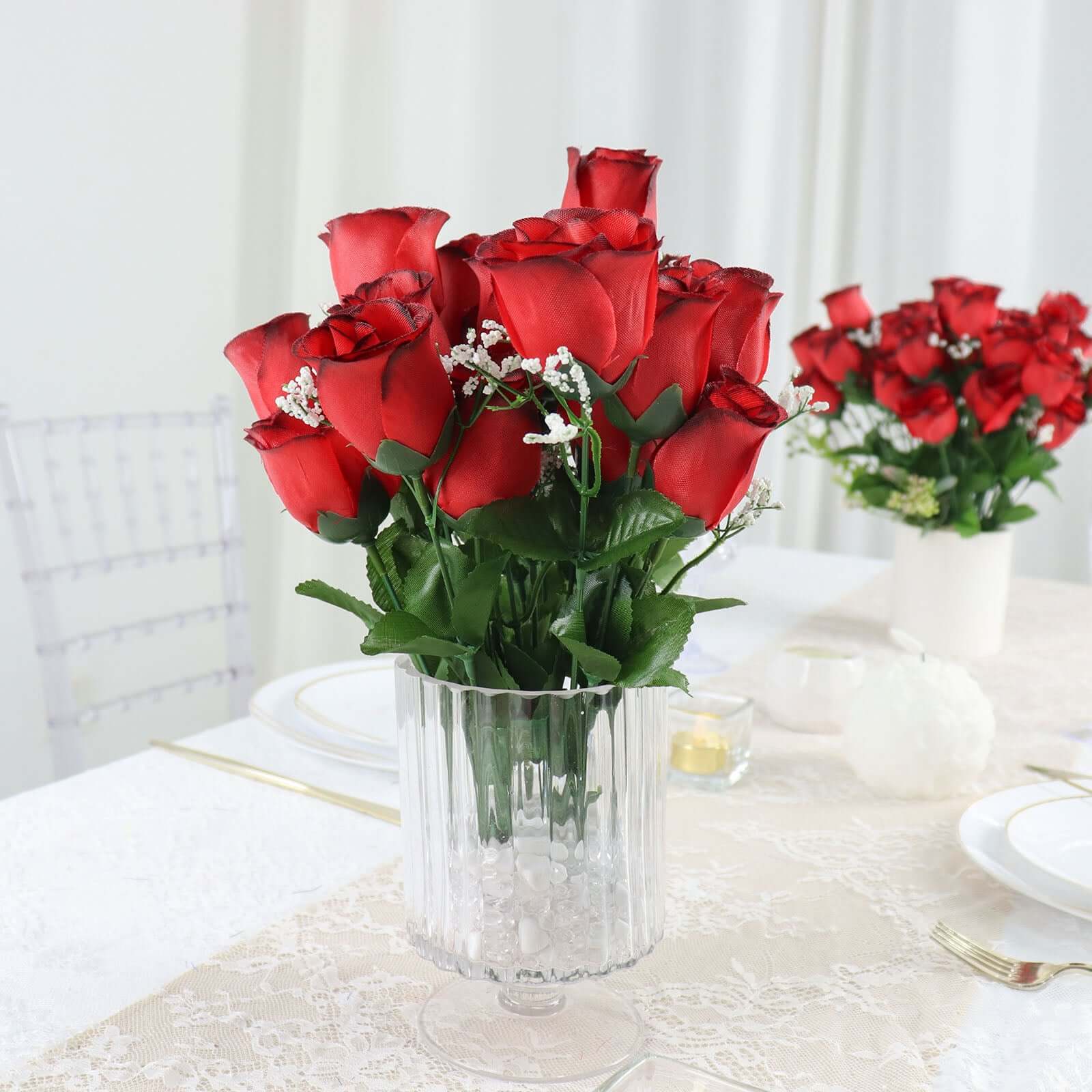 12 Bushes Red, Black Artificial Premium Silk Flower Rose Bud Bouquets - NestOCart