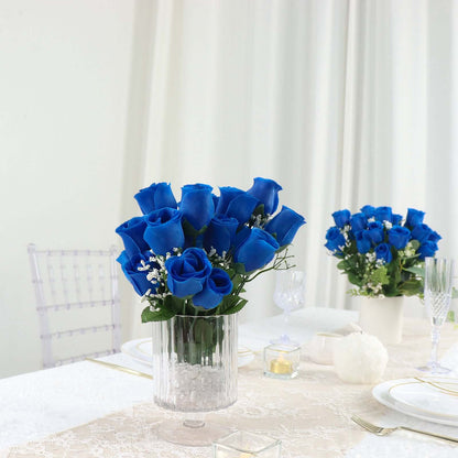 12 Bushes Royal Blue Artificial Premium Silk Flower Rose Bud Bouquets - NestOCart