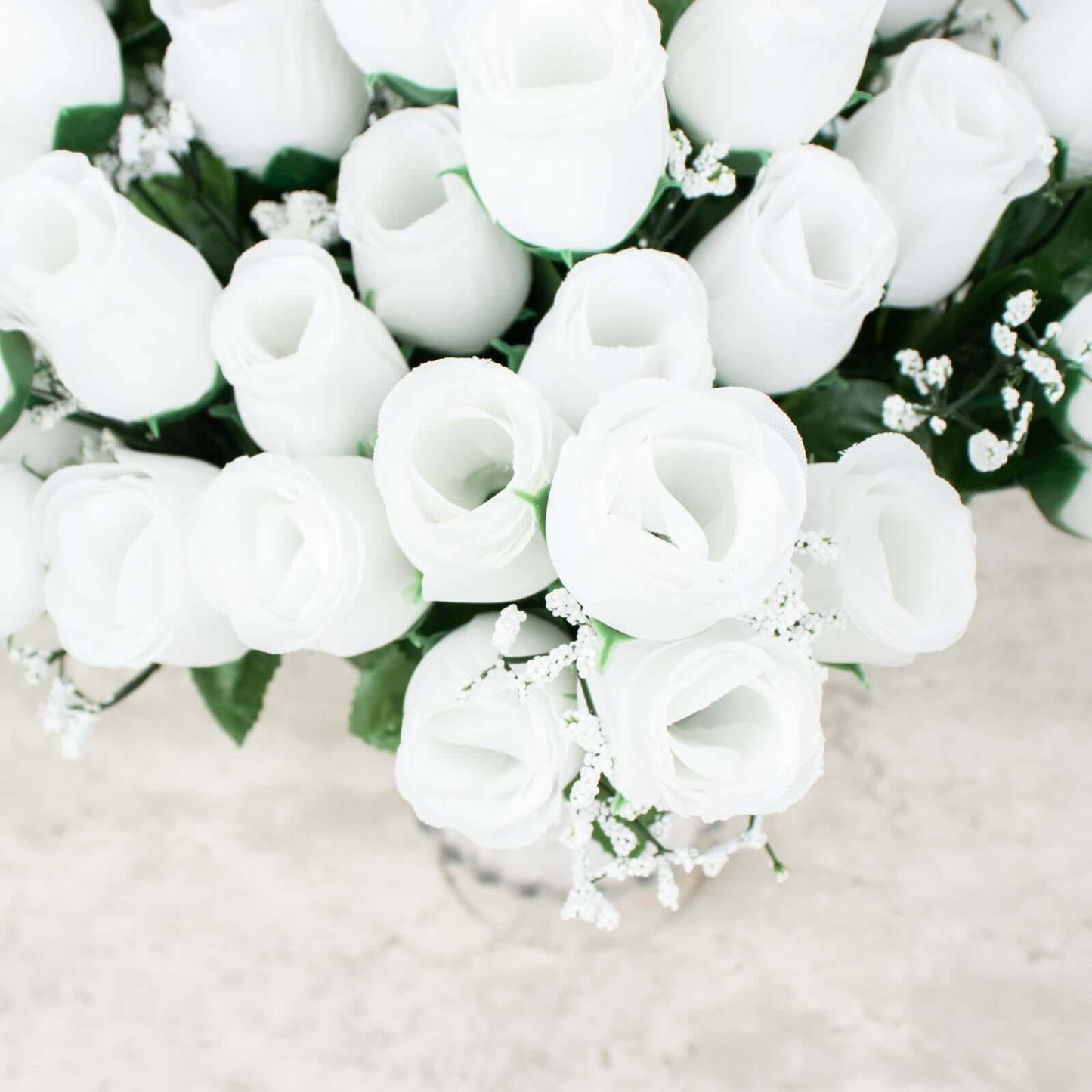 12 Bushes White Artificial Premium Silk Flower Rose Bud Bouquets - NestOCart