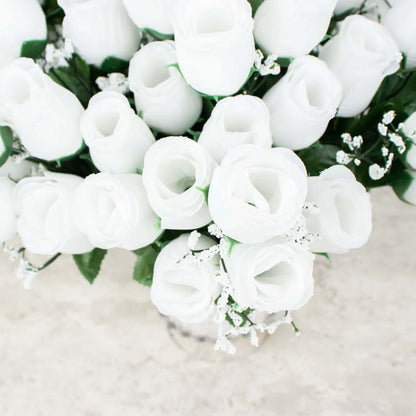 12 Bushes White Artificial Premium Silk Flower Rose Bud Bouquets - NestOCart