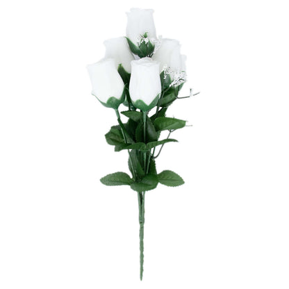 12 Bushes White Artificial Premium Silk Flower Rose Bud Bouquets - NestOCart