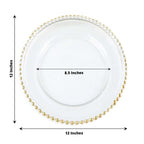 8-Pack Glass Round Charger Plates 12" Clear with Gold Beaded Rim, Event Tabletop Decorative Dinner Charger Tableware