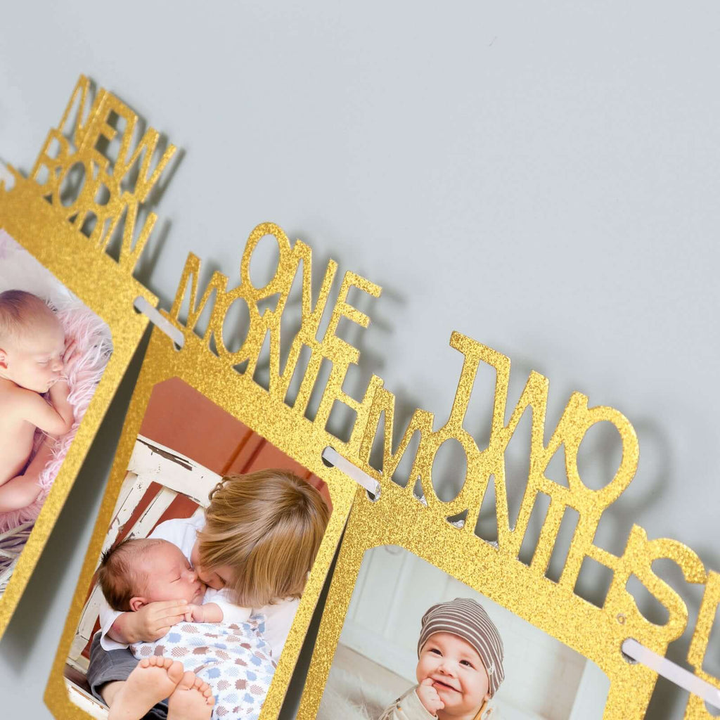 12 Month Milestone 1st Birthday Party Photo Backdrop Hanging Banner, Baby Photo Garland Banner - 5.5ft - Bell Racket Store