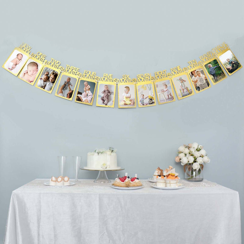 12 Month Milestone 1st Birthday Party Photo Backdrop Hanging Banner, Baby Photo Garland Banner - 5.5ft - Bell Racket Store