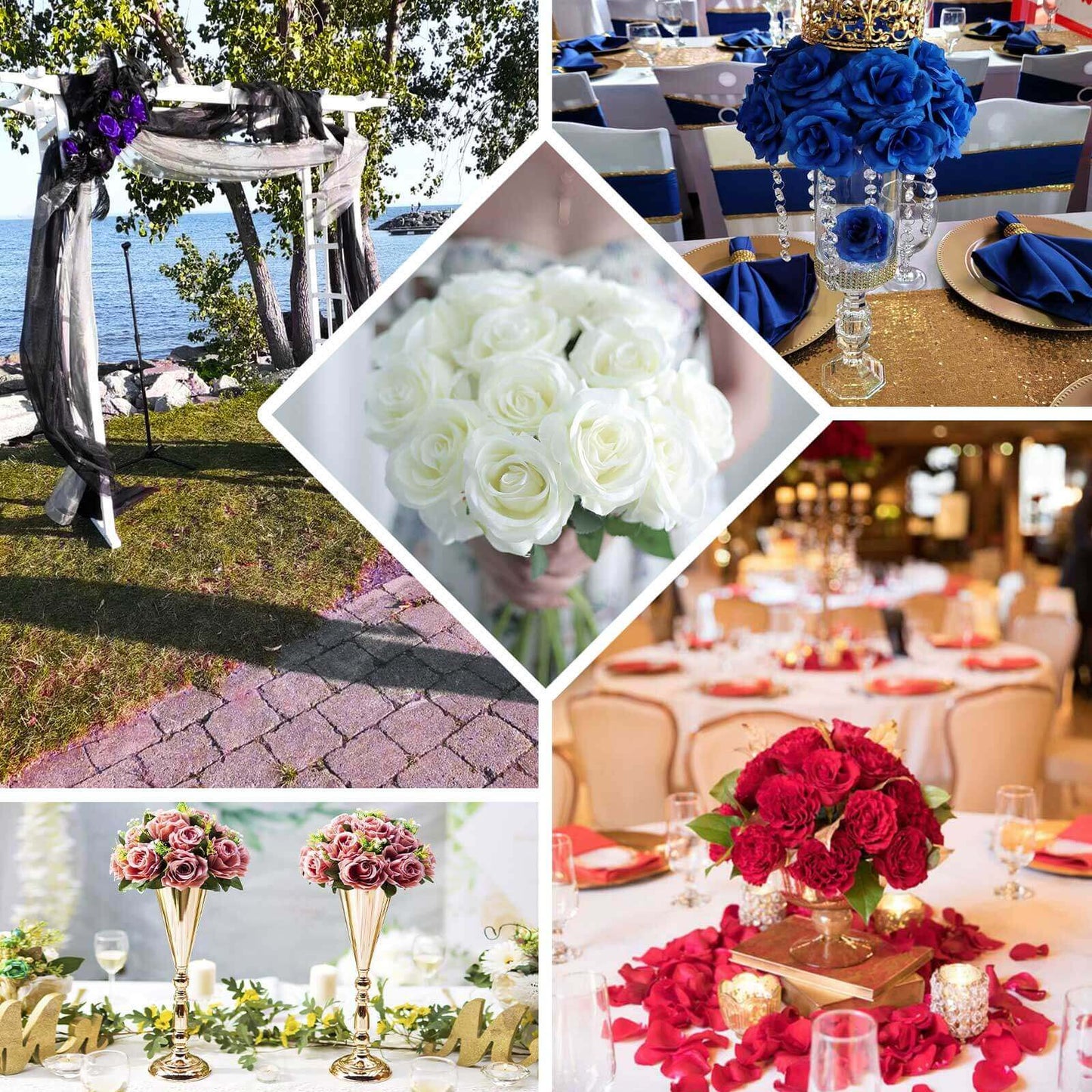 12" Navy Blue Artificial Velvet - Like Fabric Rose Flower Bouquet Bush - NestOCart