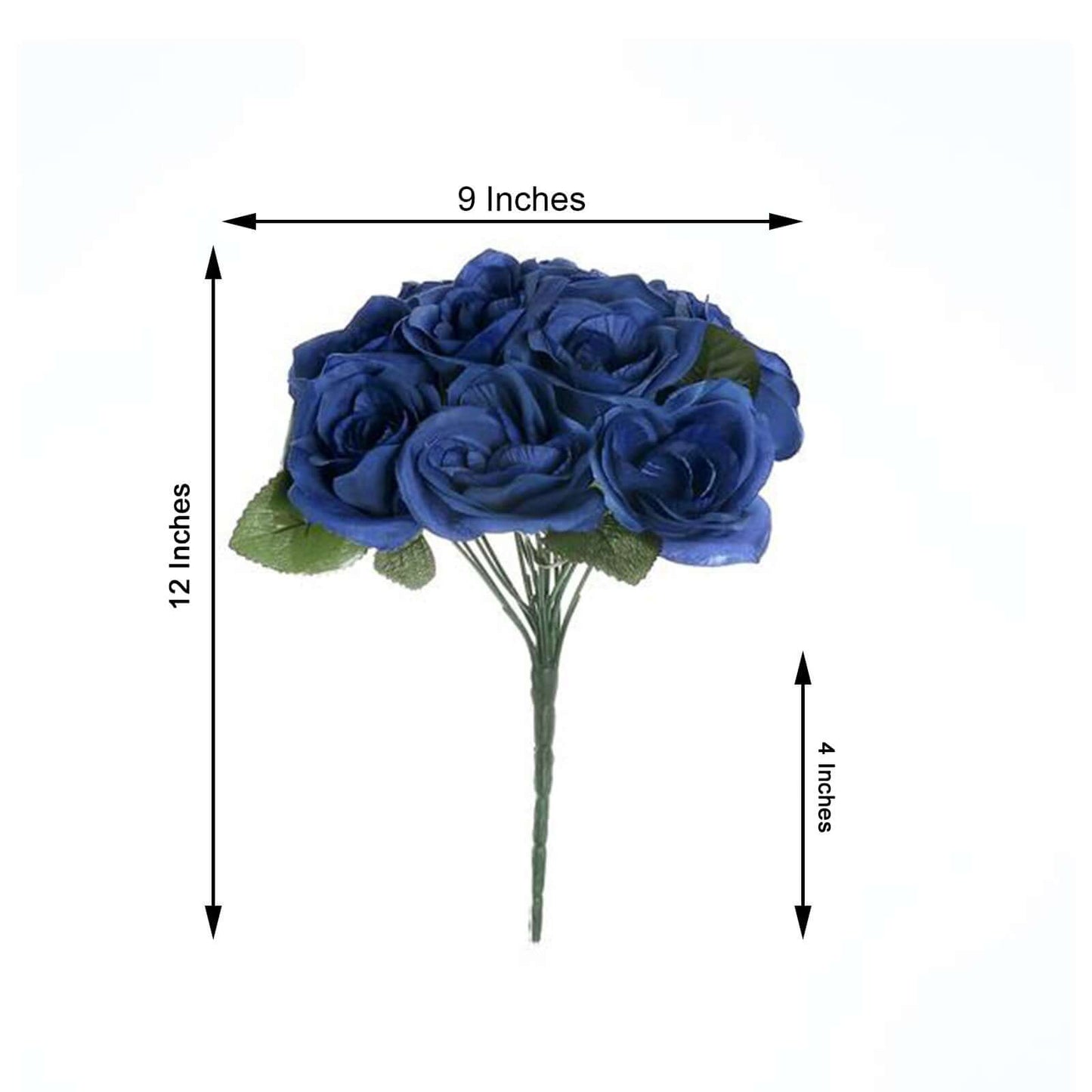 12" Navy Blue Artificial Velvet - Like Fabric Rose Flower Bouquet Bush - NestOCart