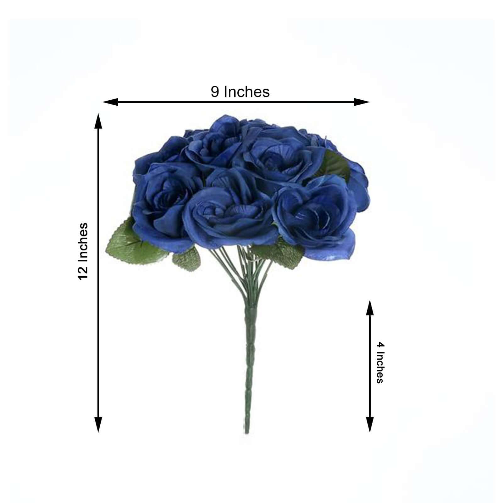 12" Navy Blue Artificial Velvet - Like Fabric Rose Flower Bouquet Bush - NestOCart
