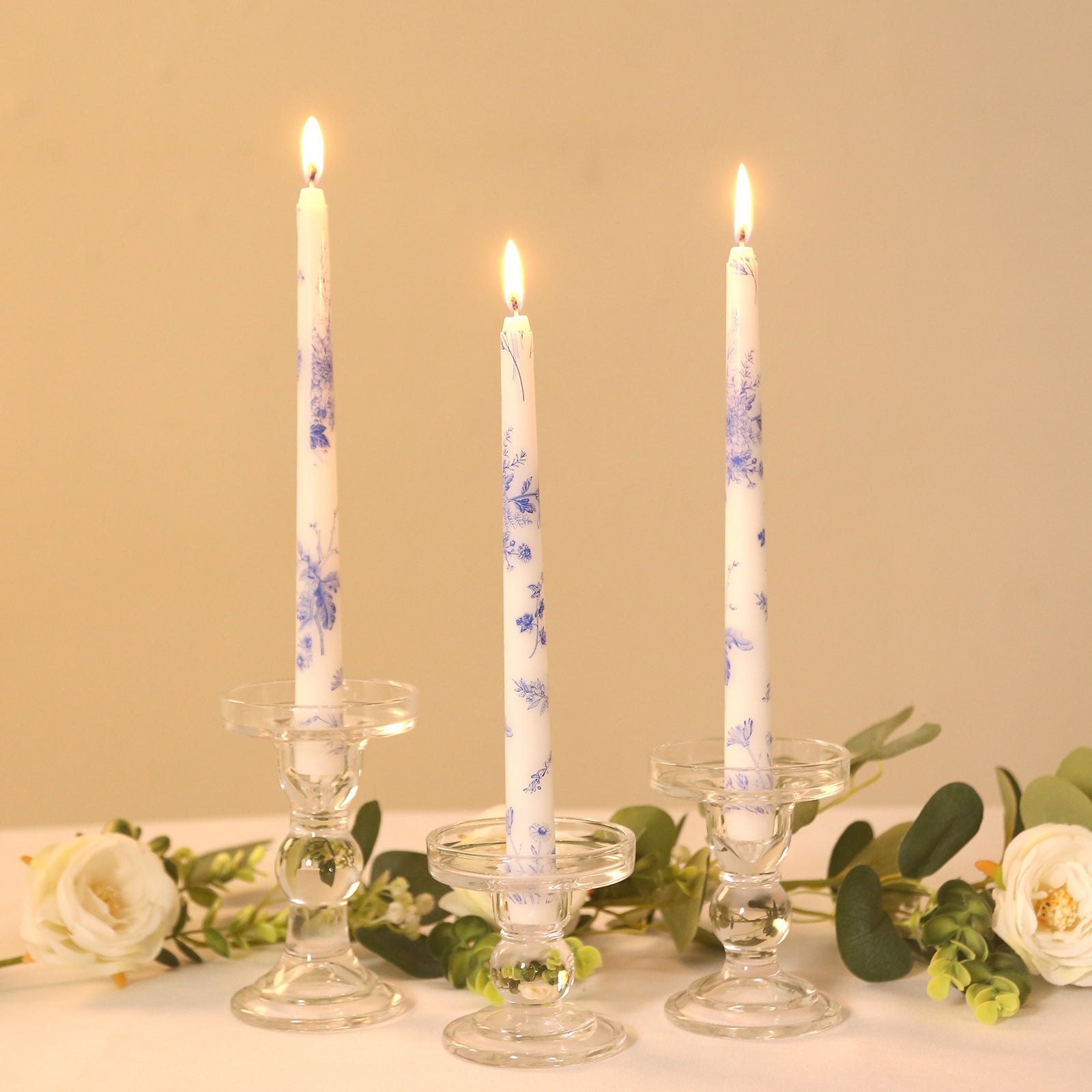 12 Pack 10" French Toile Wax Taper Candles White and Blue Unscented Candles - Bell Racket Store