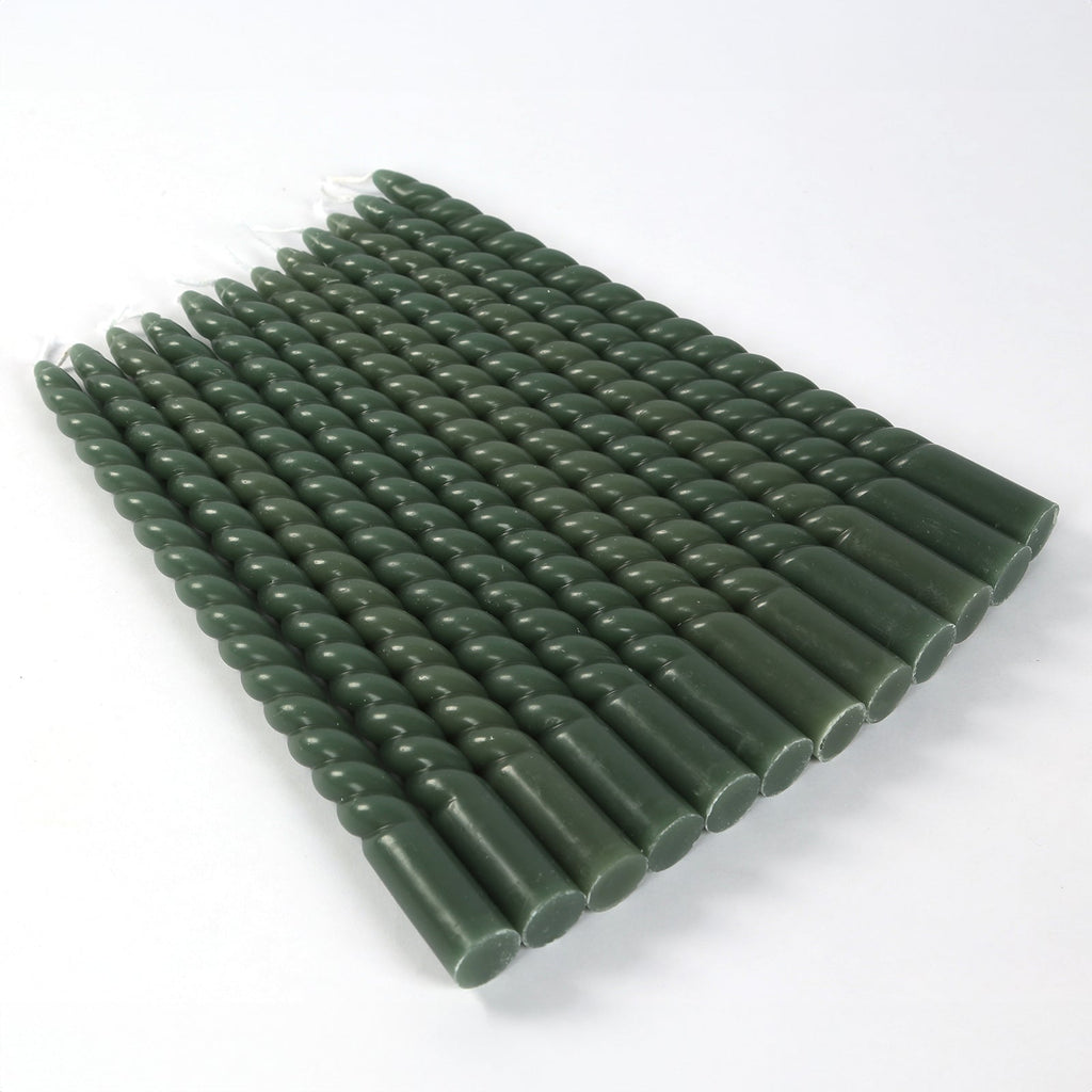 12 Pack 11" Dusty Sage Green Premium Unscented Spiral Wax Taper Candles, Long Burn Wick Dinner Candle Sticks - Bell Racket Store