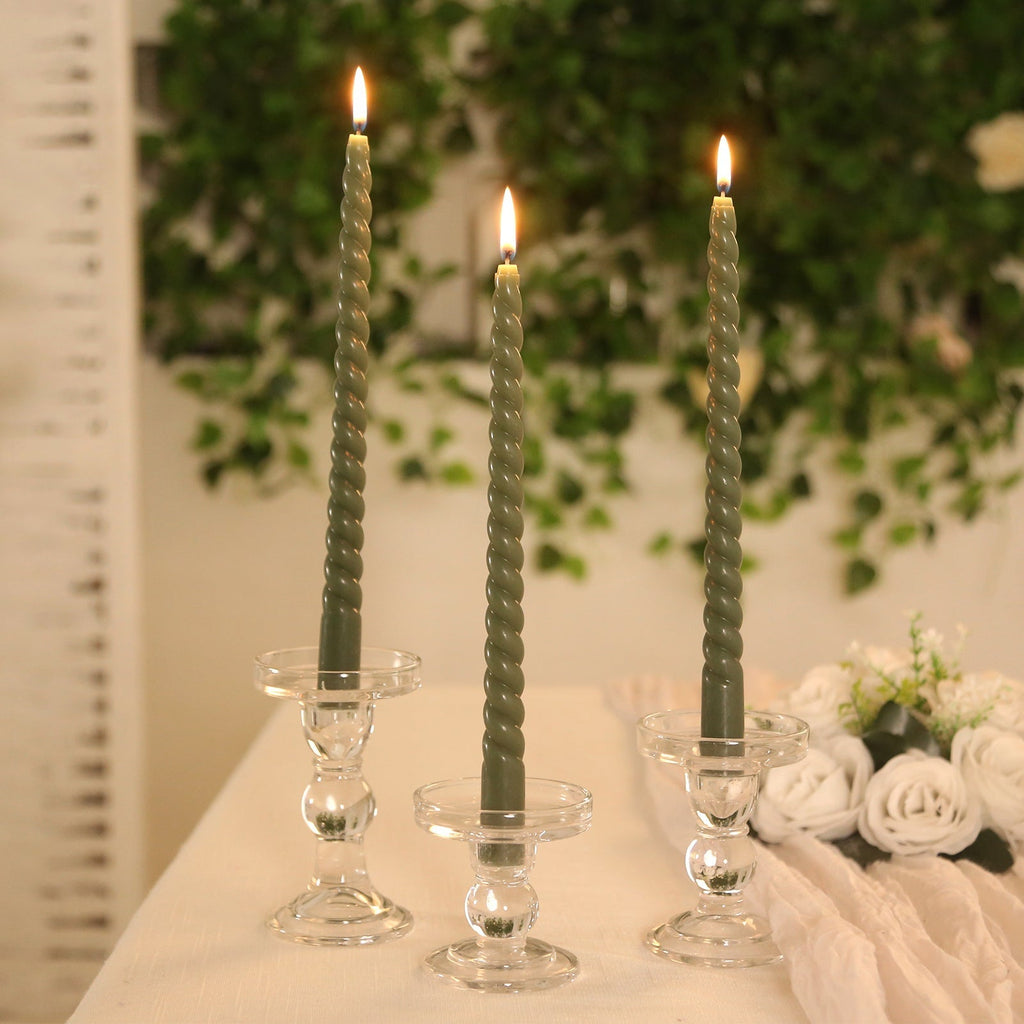 12 Pack 11" Dusty Sage Green Premium Unscented Spiral Wax Taper Candles, Long Burn Wick Dinner Candle Sticks - Bell Racket Store