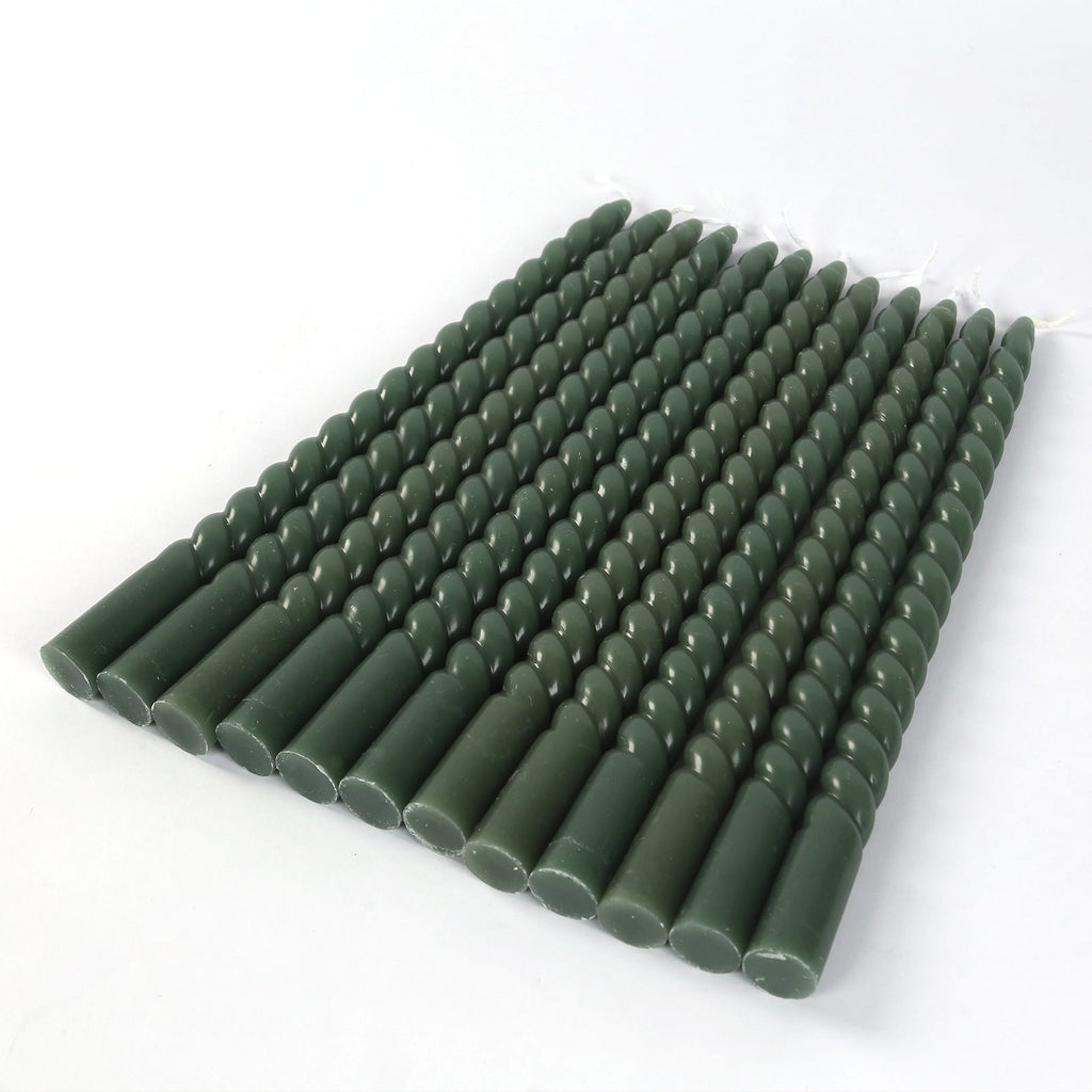 12 Pack 11" Dusty Sage Green Premium Unscented Spiral Wax Taper Candles, Long Burn Wick Dinner Candle Sticks - Bell Racket Store