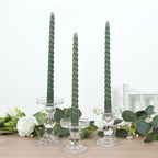 12 Pack 11" Dusty Sage Green Premium Unscented Spiral Wax Taper Candles, Long Burn Wick Dinner Candle Sticks - Bell Racket Store