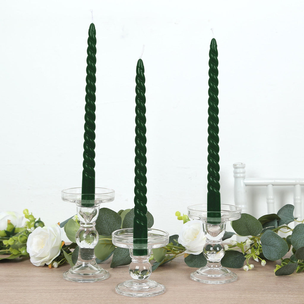 12 Pack 11" Hunter Emerald Green Premium Unscented Spiral Wax Taper Candles, Long Burn Wick Dinner Candle Sticks - Bell Racket Store