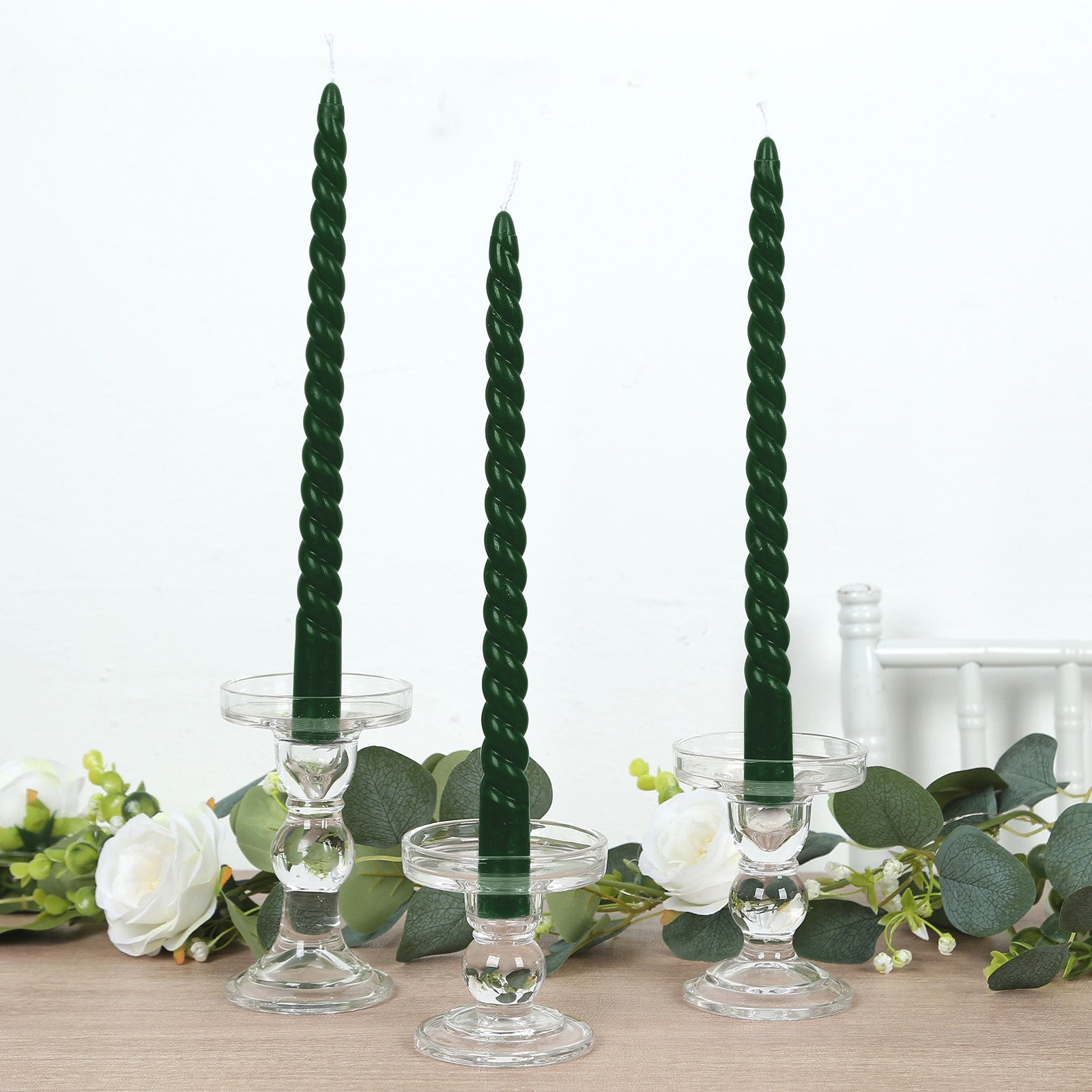 12 Pack 11" Hunter Emerald Green Premium Unscented Spiral Wax Taper Candles, Long Burn Wick Dinner Candle Sticks - Bell Racket Store