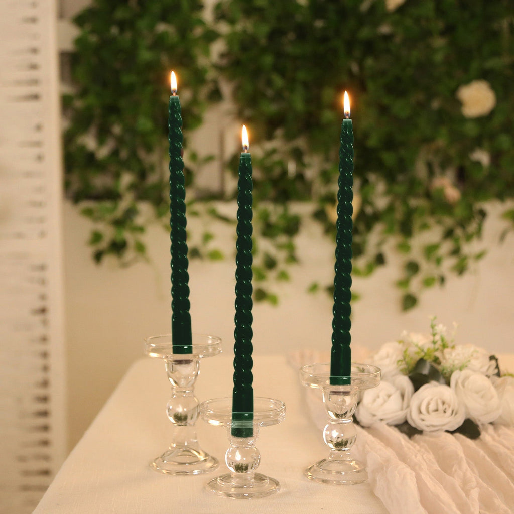 12 Pack 11" Hunter Emerald Green Premium Unscented Spiral Wax Taper Candles, Long Burn Wick Dinner Candle Sticks - Bell Racket Store