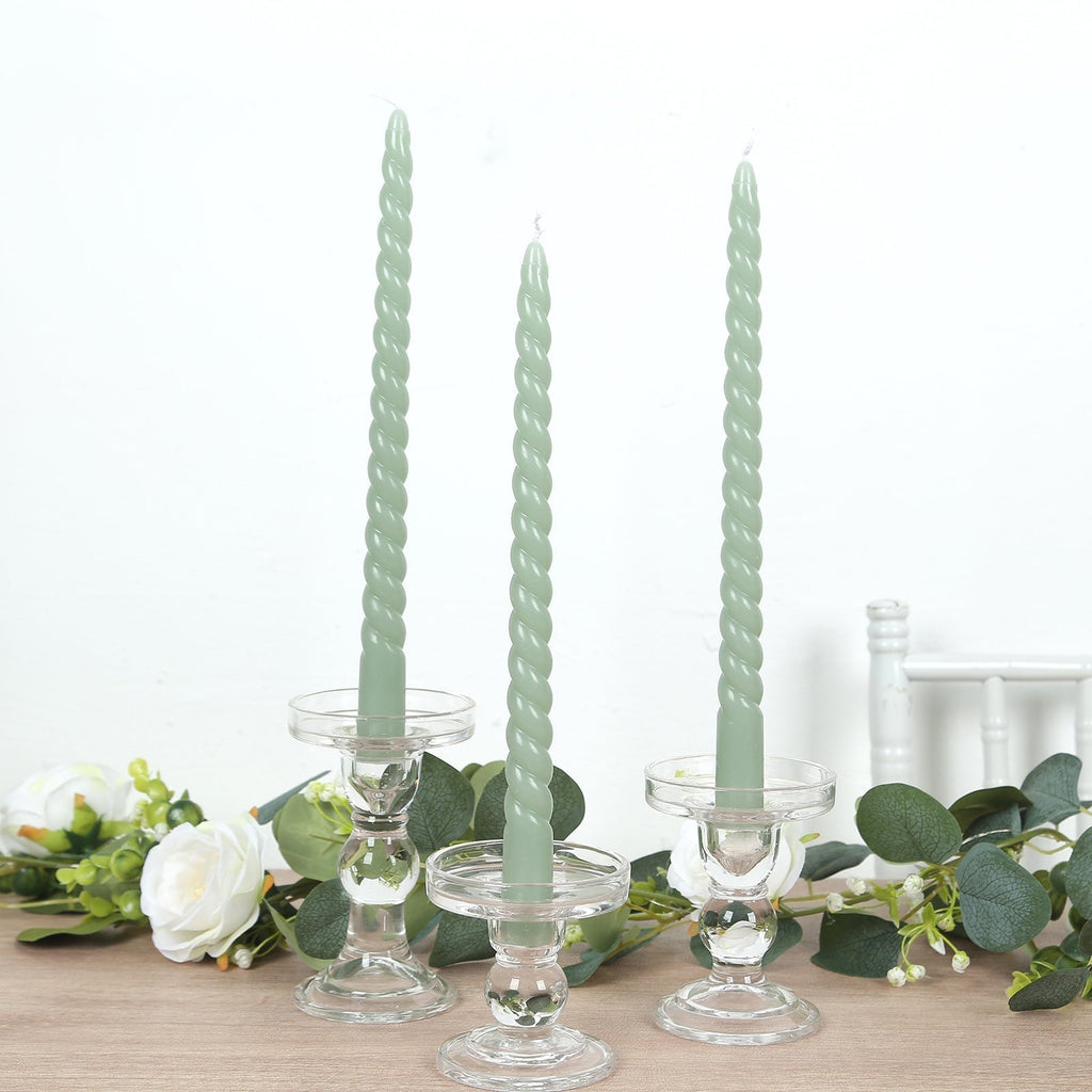 12 Pack 11" Sage Green Premium Unscented Spiral Wax Taper Candles, Long Burn Wick Dinner Candle Sticks - Bell Racket Store