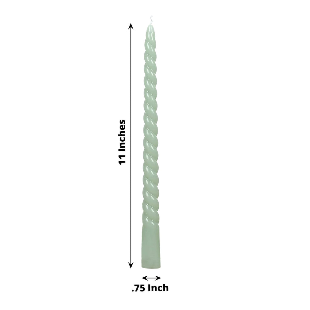 12 Pack 11" Sage Green Premium Unscented Spiral Wax Taper Candles, Long Burn Wick Dinner Candle Sticks - Bell Racket Store