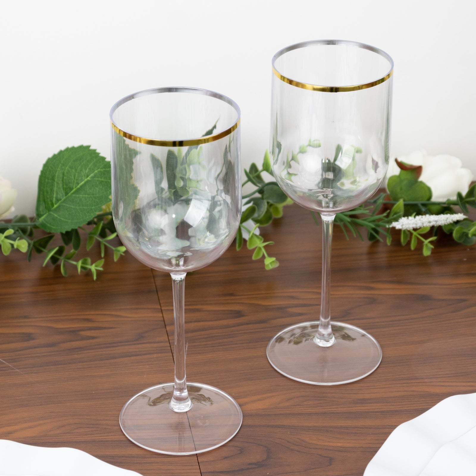 12 - Pack 12oz Clear Plastic Wine Goblets with Gold Rim, Premium Disposable Long Stem Glassware - 9" - Bell Racket Store