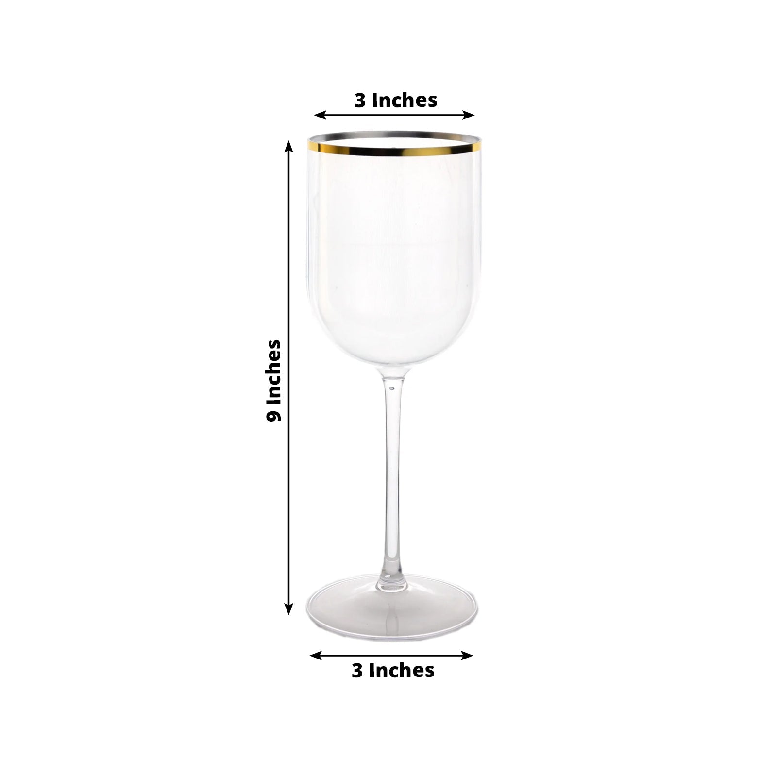 12 - Pack 12oz Clear Plastic Wine Goblets with Gold Rim, Premium Disposable Long Stem Glassware - 9" - Bell Racket Store