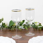 12 - Pack 12oz Clear Plastic Wine Goblets with Gold Rim, Premium Disposable Long Stem Glassware - 9" - Bell Racket Store