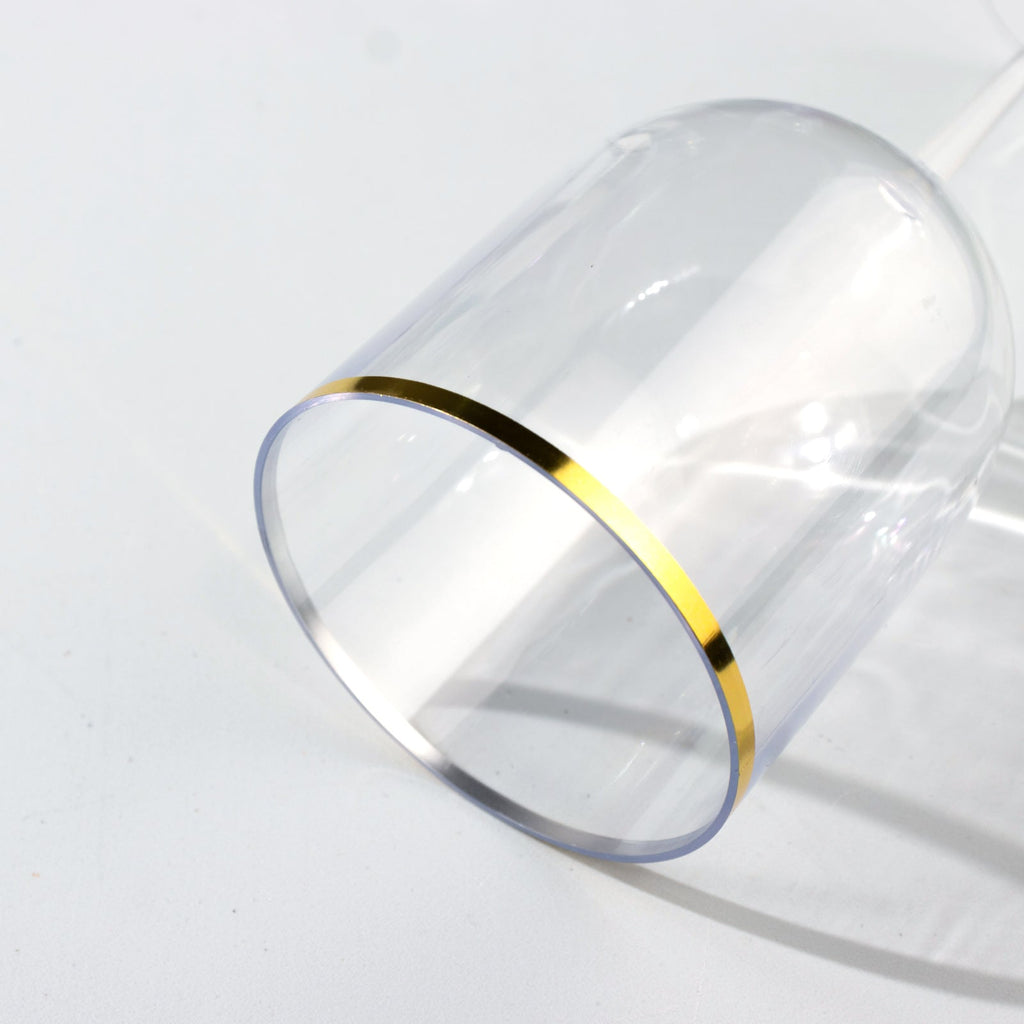 12 - Pack 12oz Clear Plastic Wine Goblets with Gold Rim, Premium Disposable Long Stem Glassware - 9" - Bell Racket Store