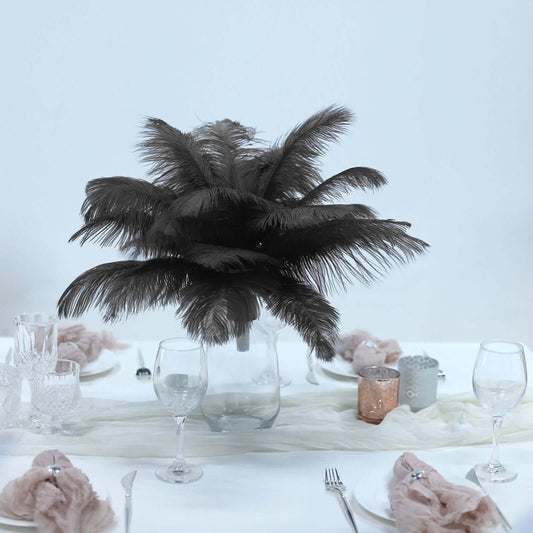 12 Pack 13" - 15" Black Natural Plume Real Ostrich Feathers, DIY Centerpiece Fillers - NestOCart