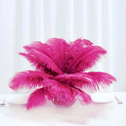 12 Pack 13" - 15" Fuchsia Natural Plume Real Ostrich Feathers, DIY Centerpiece Fillers - NestOCart