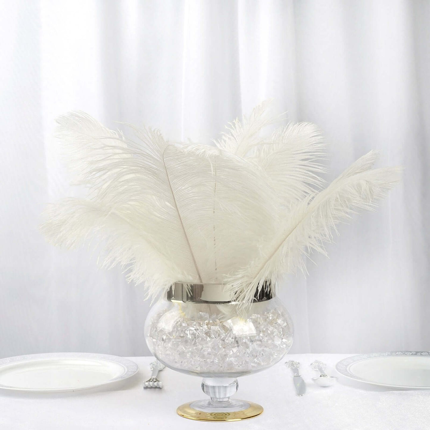 12 Pack 13" - 15" Ivory Natural Plume Real Ostrich Feathers, DIY Centerpiece Fillers - NestOCart