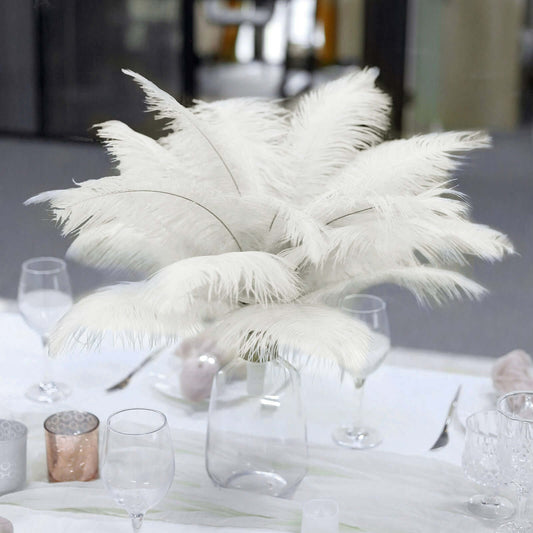 12 Pack 13" - 15" Ivory Natural Plume Real Ostrich Feathers, DIY Centerpiece Fillers - NestOCart