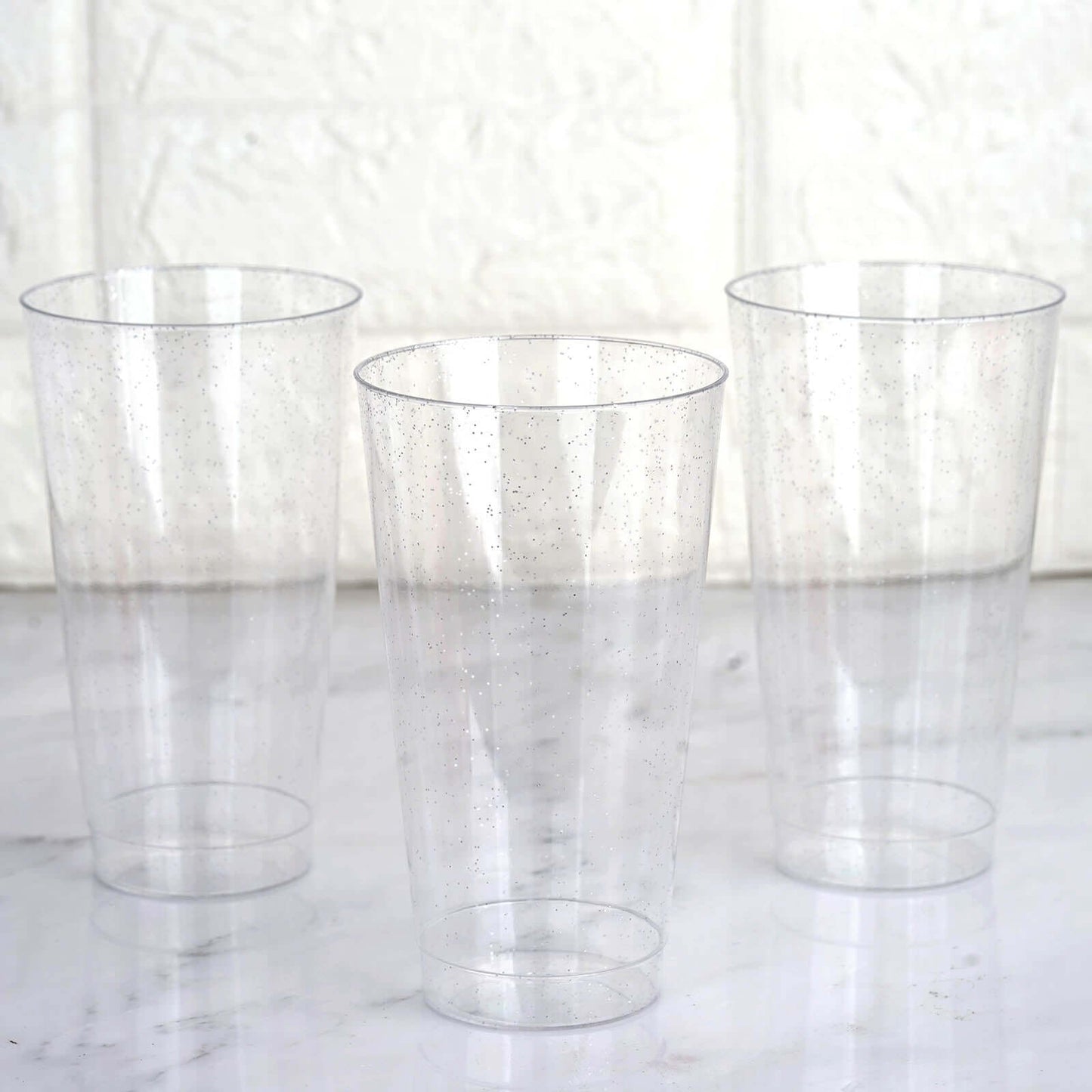 12-Pack Plastic Party Cups Clear Silver Glitter - Durable Disposable Tumblers for Drinks 17oz 6"
