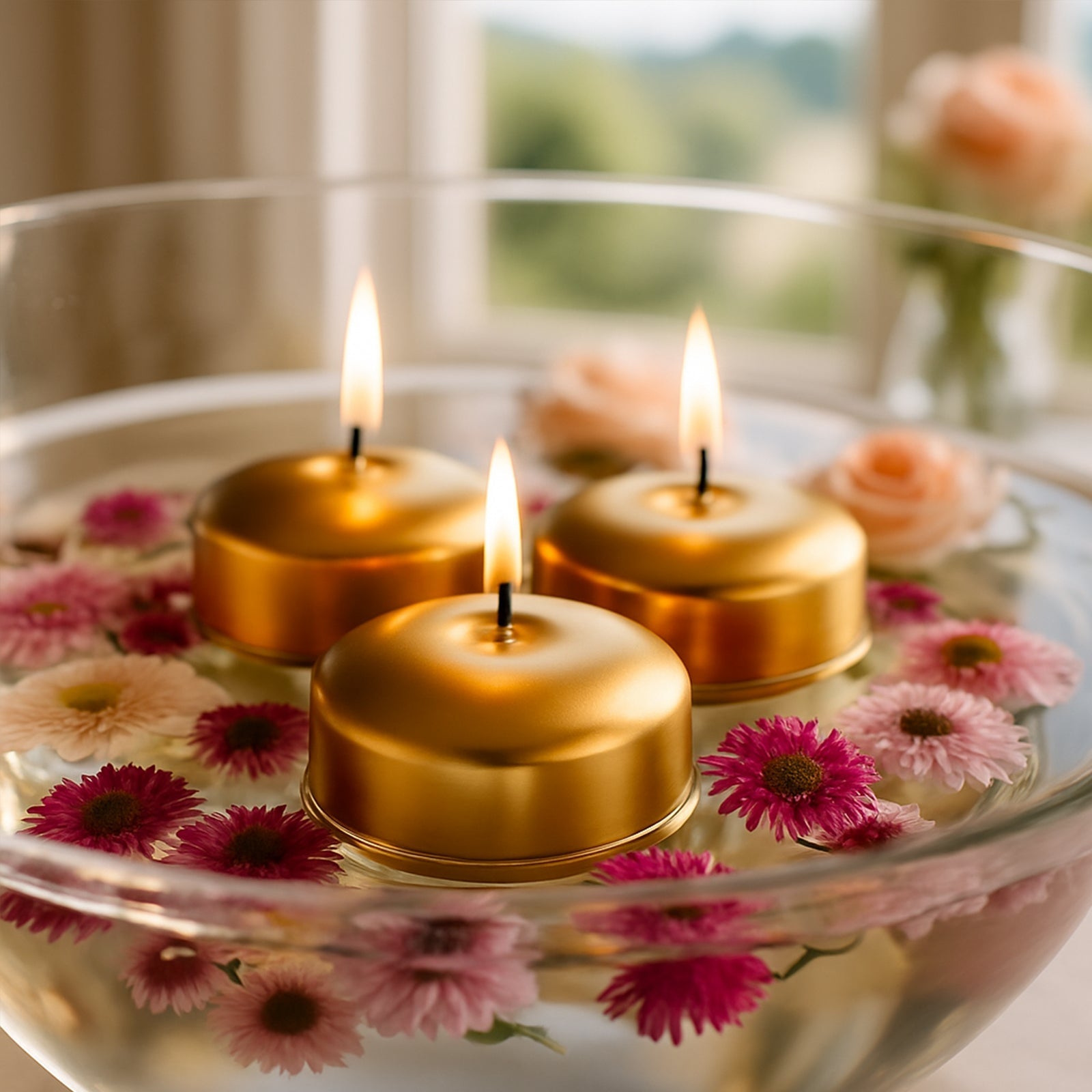 12 Pack 2" Metallic Gold Floating Candles â€“ Unscented Dripless Long - Lasting Disc Wax Candles for Weddings & Table DÃ©cor - Bell Racket Store