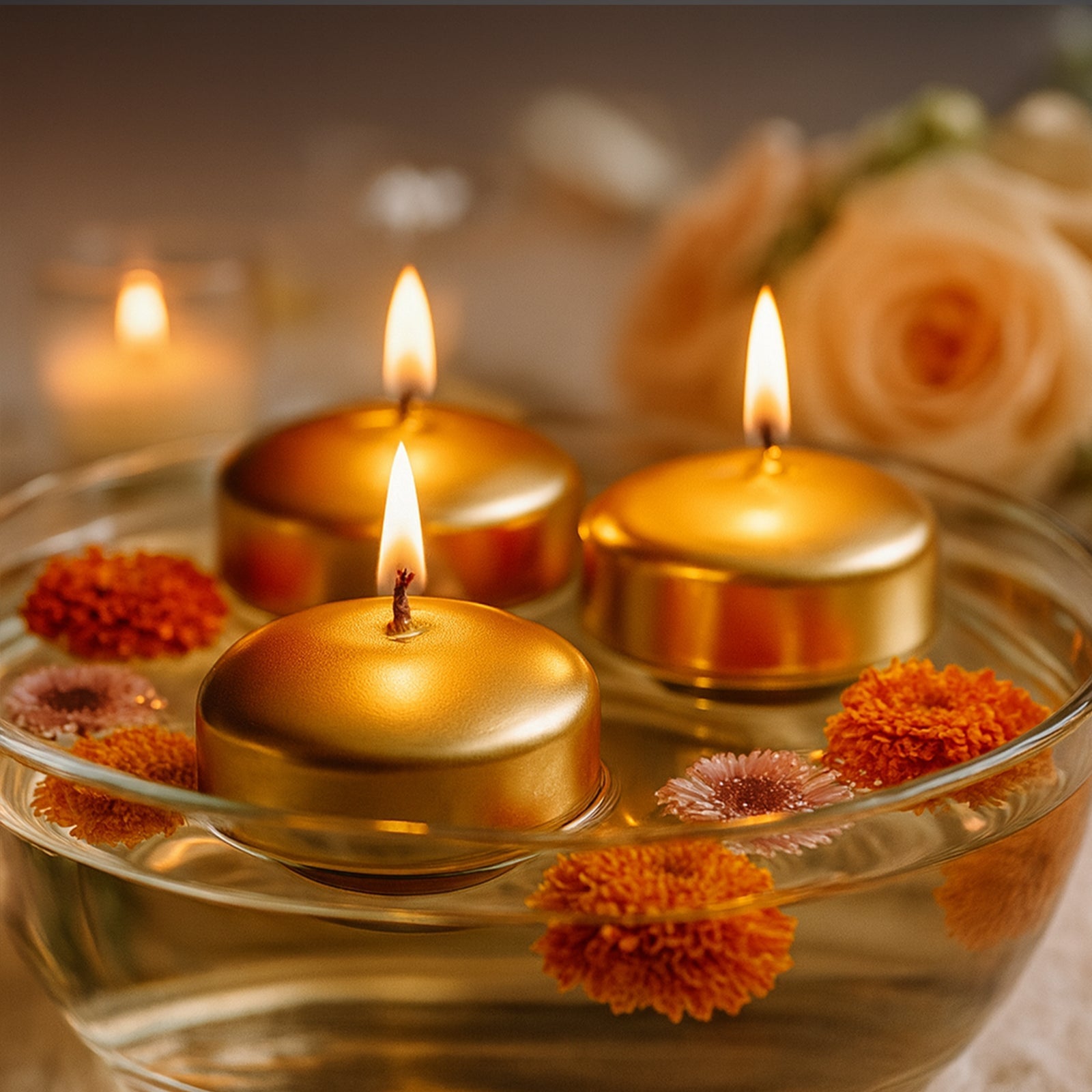 12 Pack 2" Metallic Gold Floating Candles â€“ Unscented Dripless Long - Lasting Disc Wax Candles for Weddings & Table DÃ©cor - Bell Racket Store