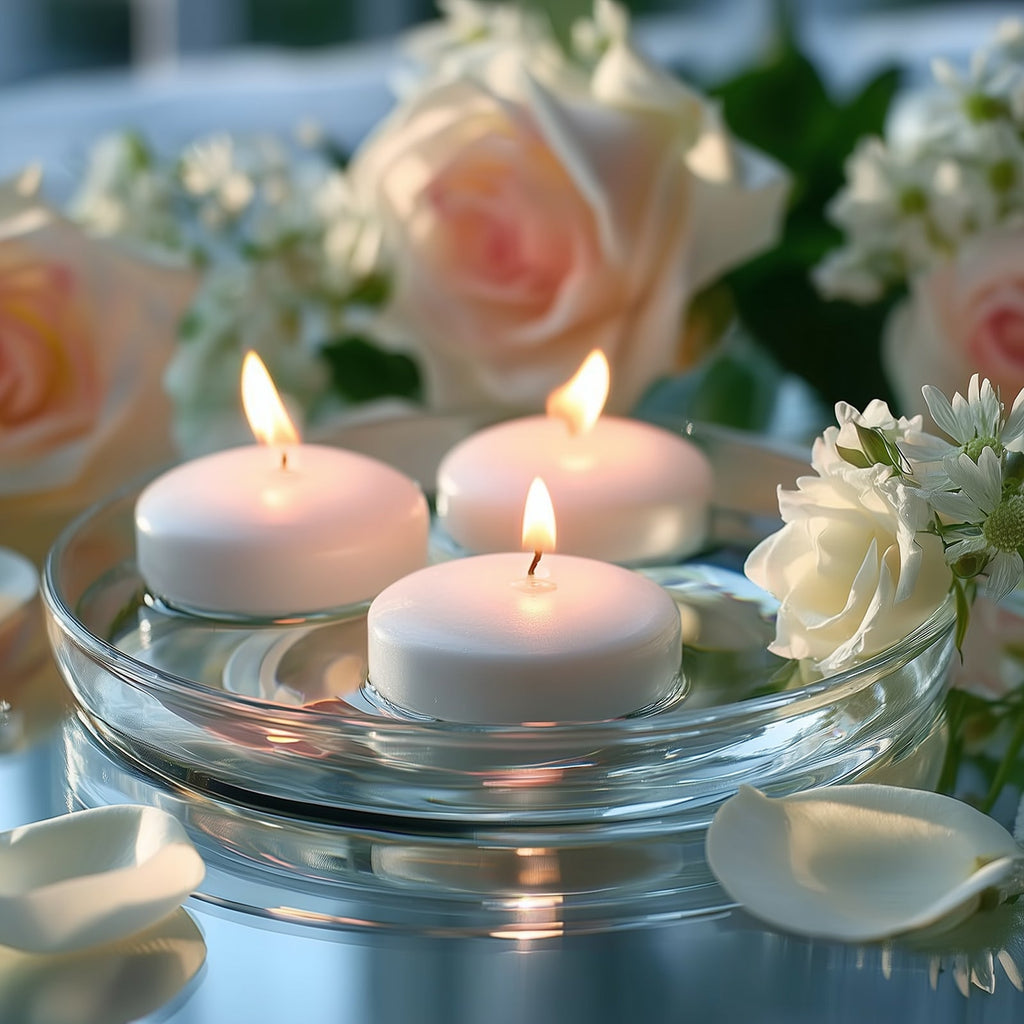 12 Pack 2" White Floating Candles â€“ Unscented Dripless Long - Lasting Disc Wax Candles for Weddings & Table DÃ©cor - Bell Racket Store